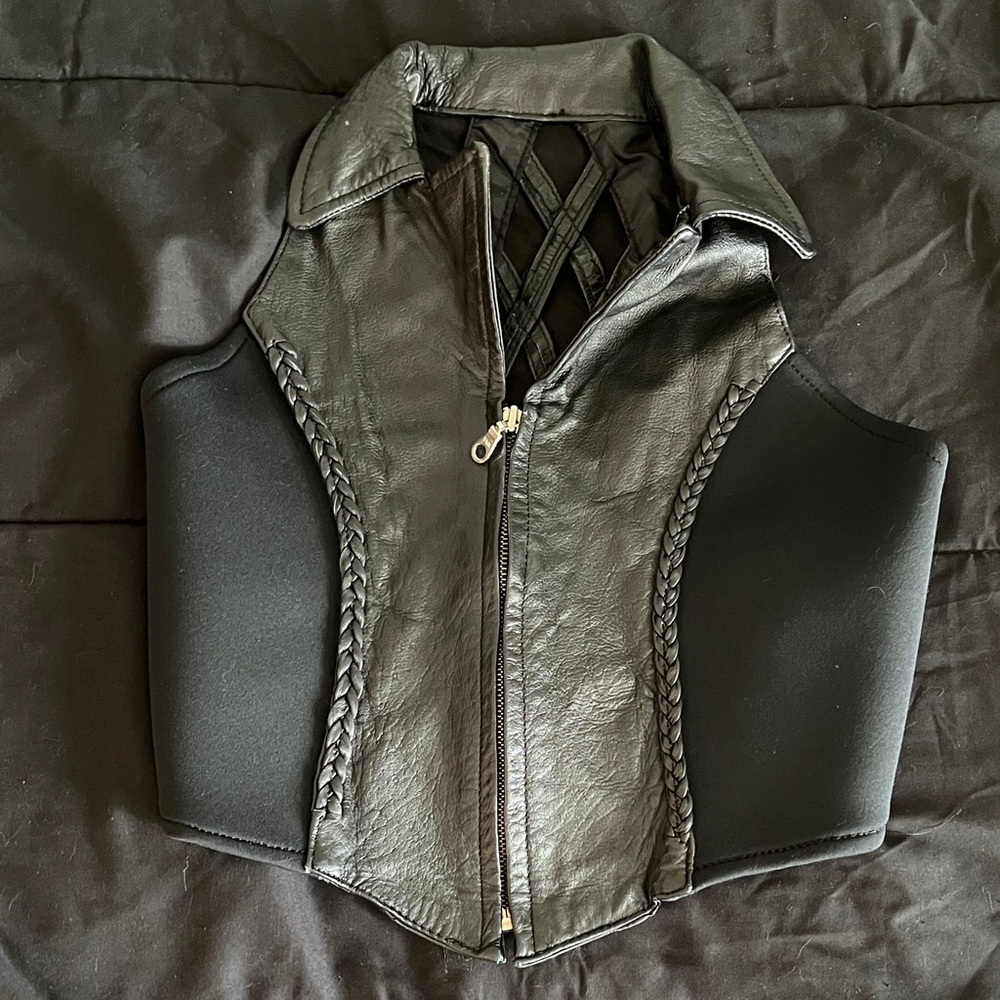 Sleek Black Leather Vest with Braided Accents